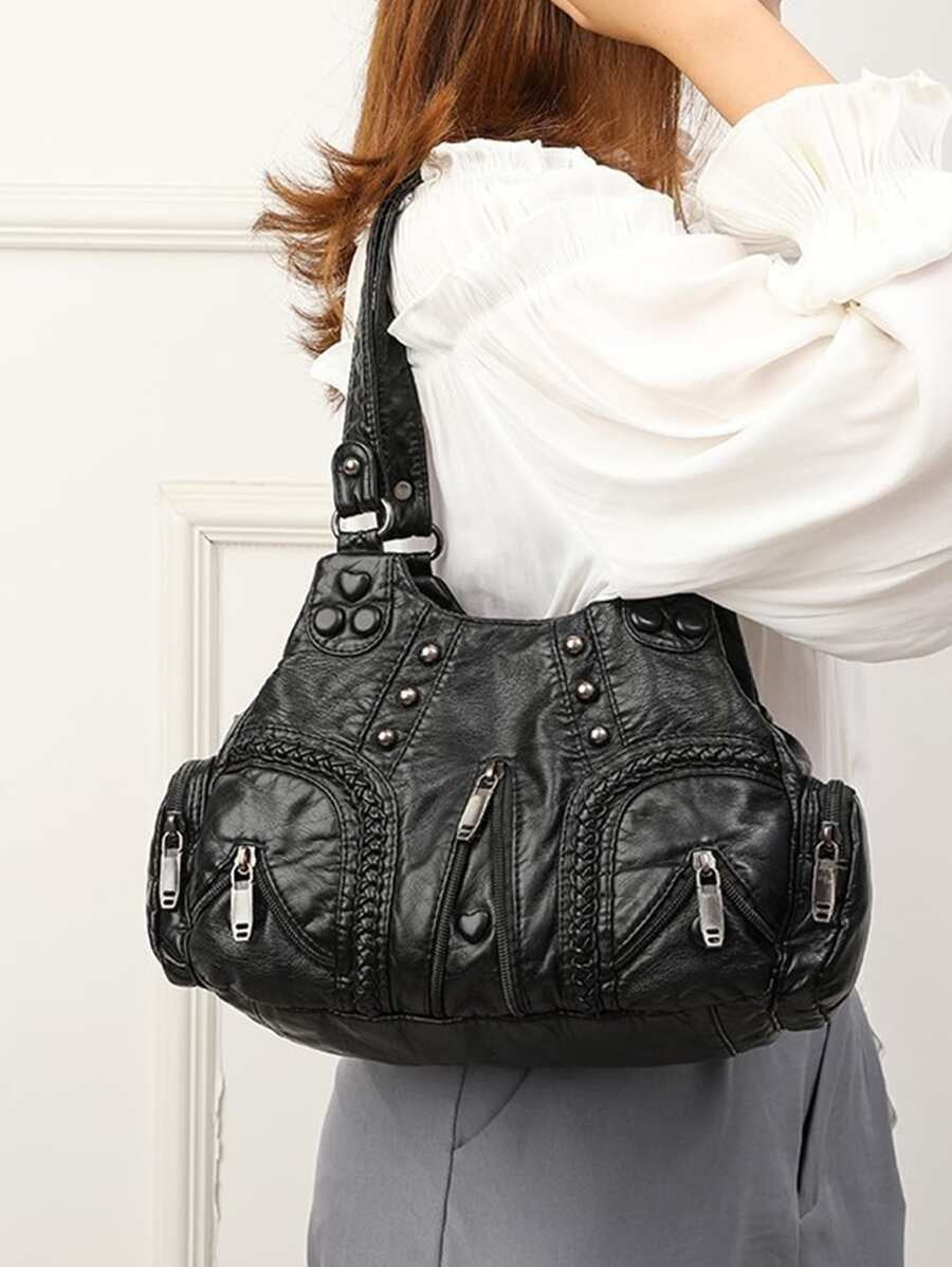 Esmee Black Rivet Shoulder Bag Lusx Toronto